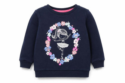 Front view of Baby girls’ blue cotton pullover casual, size 9-12, months round neck pullover