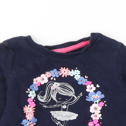 Baby Girls Blue  Cotton Pullover Casual Size 9-12 Months Round Neck Pullover