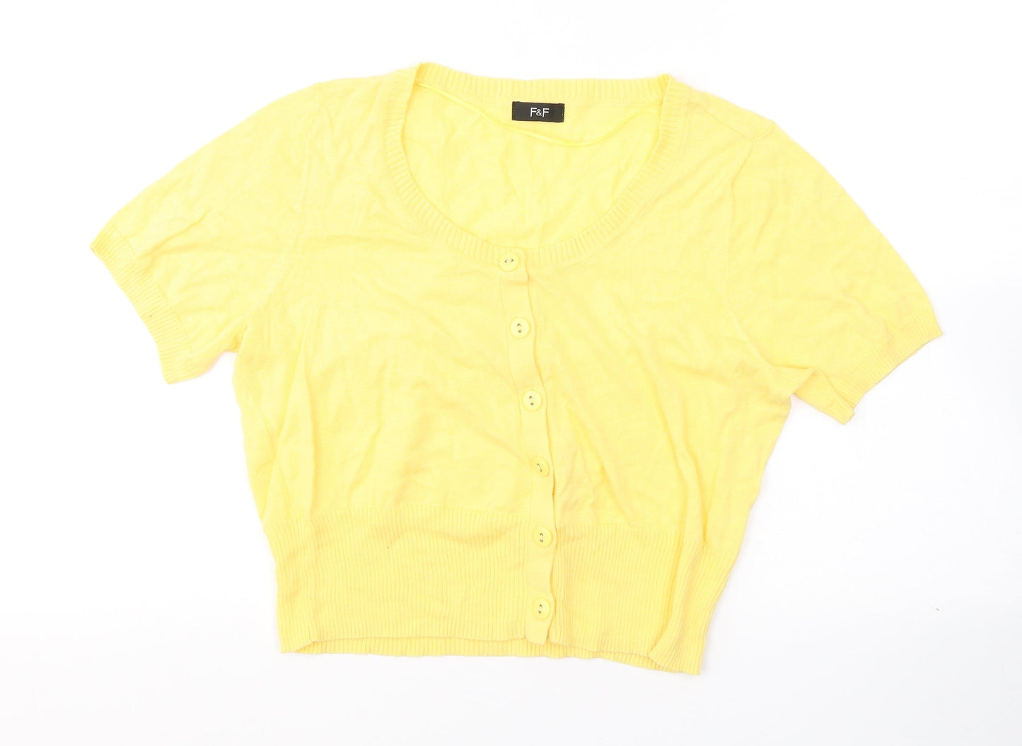 F&F Womens Yellow  100% Cotton Basic T-Shirt Size 14 V-Neck