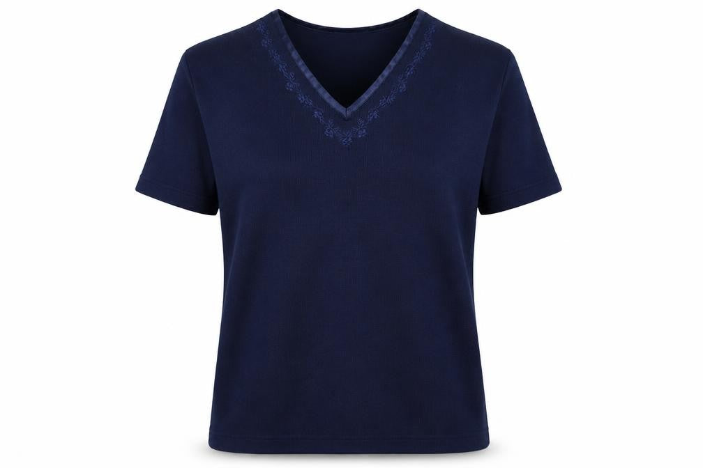 Bonmarché Womens Blue V-Neck Polyester Pullover Jumper Size M - Flower
