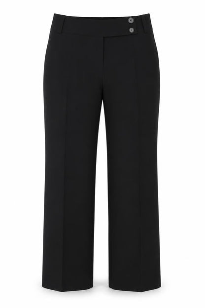 Front view of XE women’s black polyester dress pants trousers, size UK 12, 30-inch leg regular zip