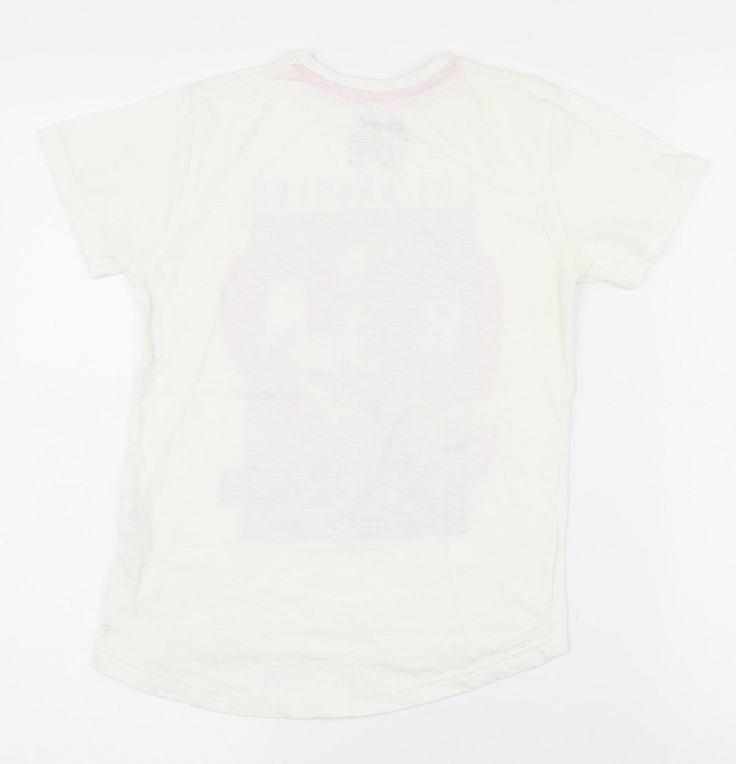 Primark Girls White  100% Cotton Pullover T-Shirt Size 7-8 Years Crew Neck Pullover - Aysemmetrical Hem