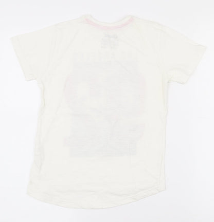 Primark Girls White  100% Cotton Pullover T-Shirt Size 7-8 Years Crew Neck Pullover - Aysemmetrical Hem