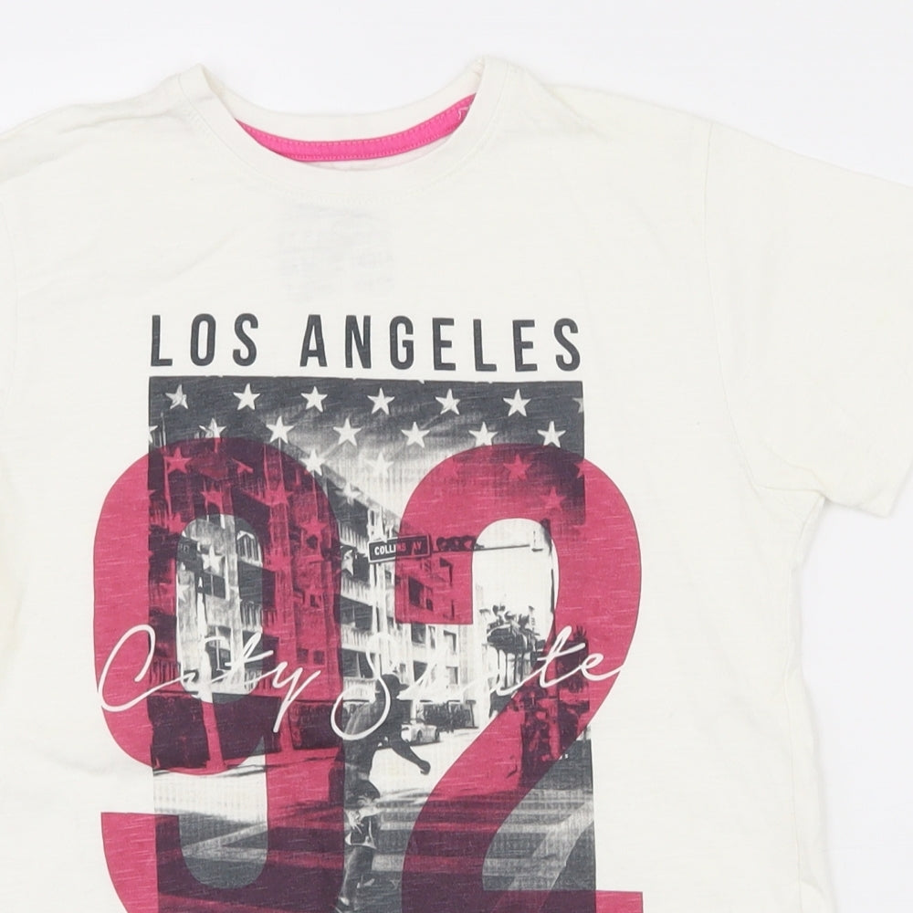 Primark Girls White  100% Cotton Pullover T-Shirt Size 7-8 Years Crew Neck Pullover - Aysemmetrical Hem