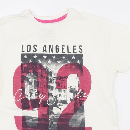 Primark Girls White  100% Cotton Pullover T-Shirt Size 7-8 Years Crew Neck Pullover - Aysemmetrical Hem