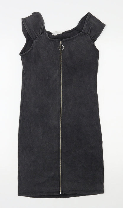 Mango Womens Grey  Polyester Bodycon  Size S  Scoop Neck Zip