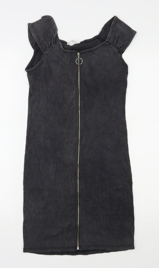 Mango Womens Grey  Polyester Bodycon  Size S  Scoop Neck Zip
