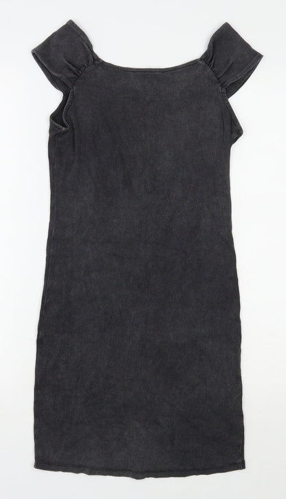 Mango Womens Grey  Polyester Bodycon  Size S  Scoop Neck Zip