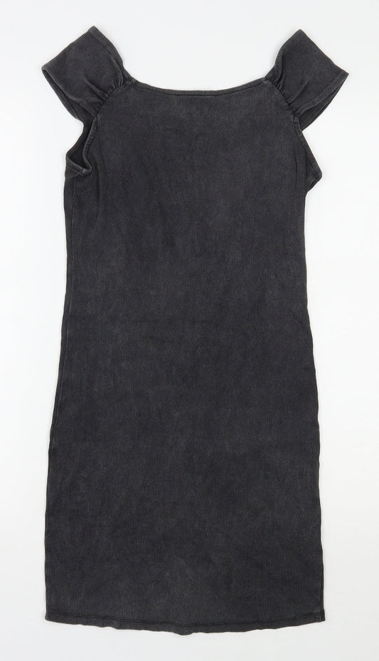 Mango Womens Grey  Polyester Bodycon  Size S  Scoop Neck Zip