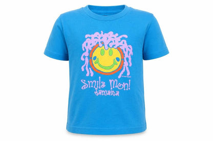 Front view of Sun Island boys’ blue 100% cotton basic t-shirt, size 2, years round neck pullover - jamaica