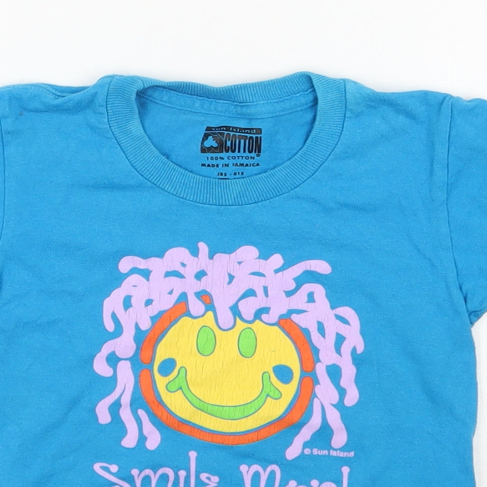 Sun Island  Boys Blue  100% Cotton Basic T-Shirt Size 2 Years Round Neck Pullover - Jamaica