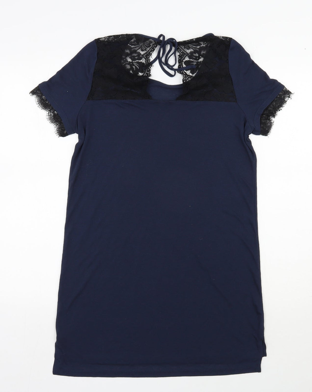Back view of Next women’s black polyester dress, size UK 6, tie