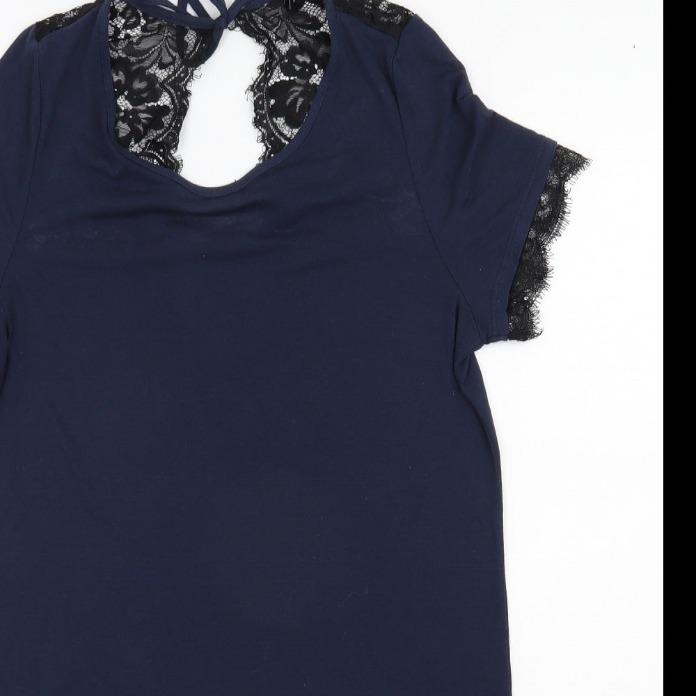 Close-up detail of Next women’s black polyester dress, size UK 6, tie