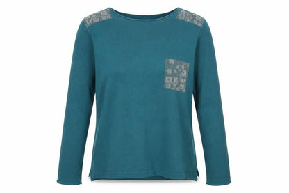 Front view of M&Co women’s blue scoop neck polyamide jumper, size S