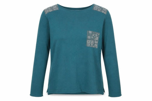 Front view of M&Co women’s blue scoop neck polyamide jumper, size S