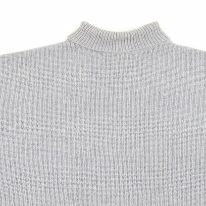 Close-up detail of R Studio women’s purple roll neck polyamide jumper, size UK 14