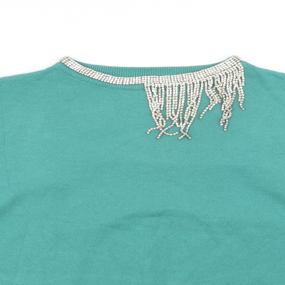 beauty Women Womens Green Crew Neck  Viscose Pullover Jumper Size L