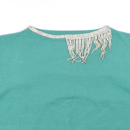 beauty Women Womens Green Crew Neck  Viscose Pullover Jumper Size L
