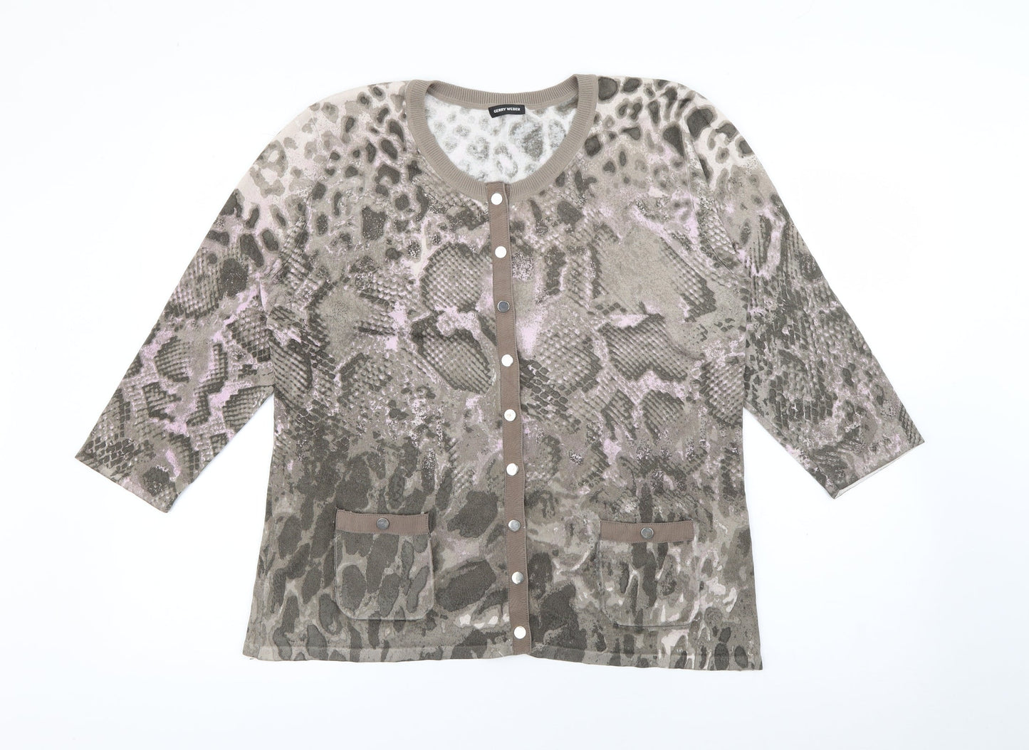 Gerry Weber Womens Brown Crew Neck Animal Print Viscose Cardigan Jumper Size 16