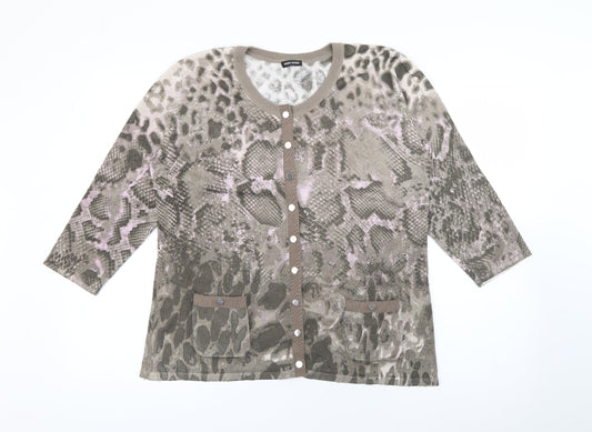 Gerry Weber Womens Brown Crew Neck Animal Print Viscose Cardigan Jumper Size 16