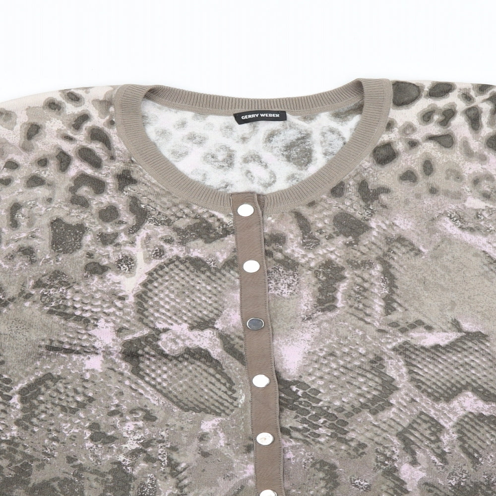 Gerry Weber Womens Brown Crew Neck Animal Print Viscose Cardigan Jumper Size 16