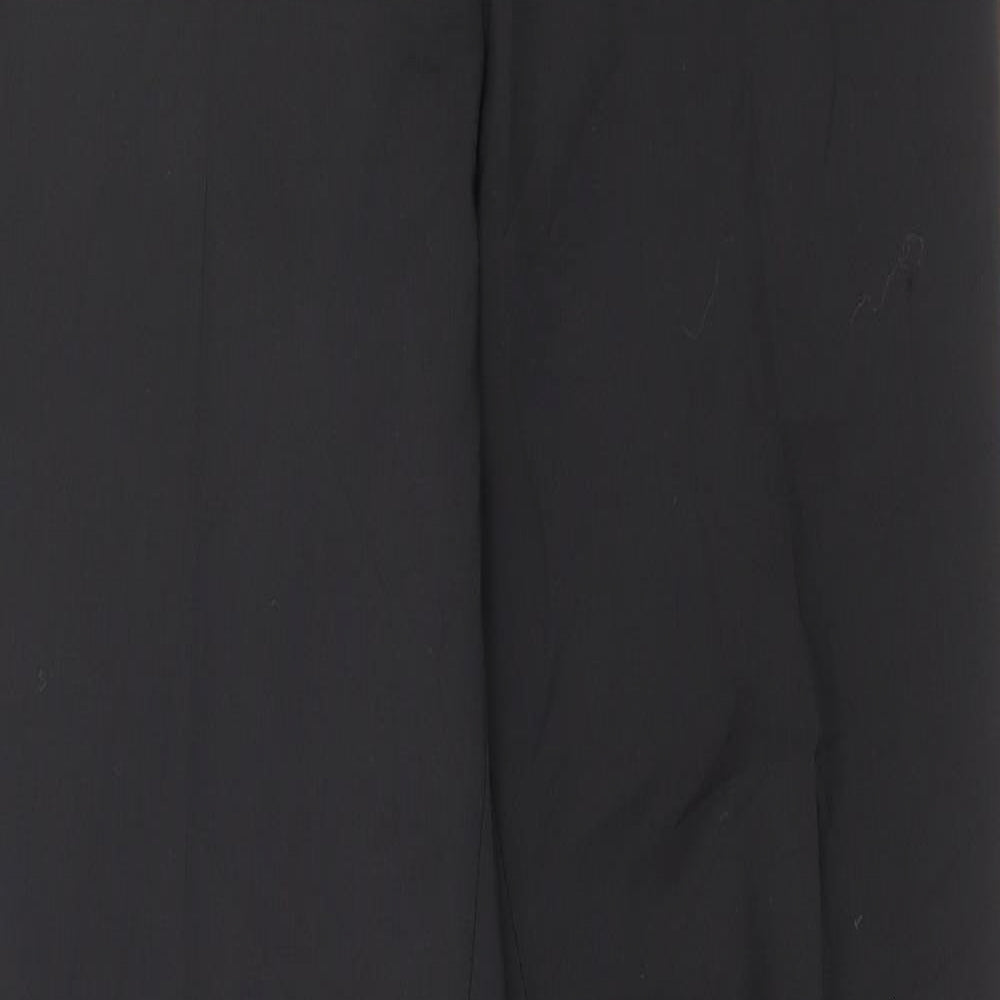 Close-up detail of Slacks & Co women’s black polyester trousers, size UK 25, 33-inch leg regular zip