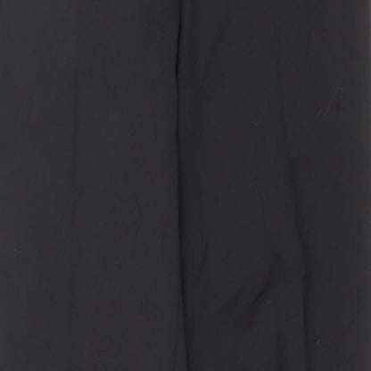 Close-up detail of Slacks & Co women’s black polyester trousers, size UK 25, 33-inch leg regular zip