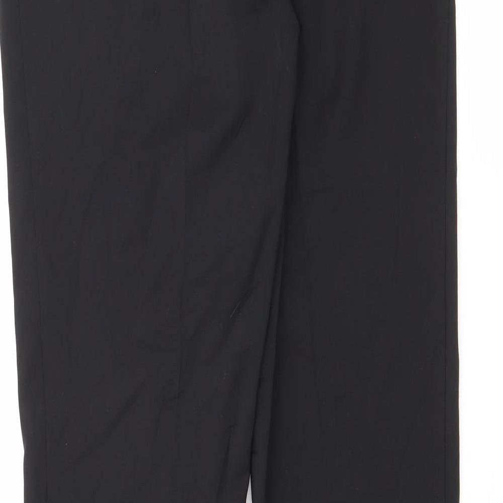 Brand and care label for Slacks & Co women’s black polyester trousers, size UK 25, 33-inch leg regular zip