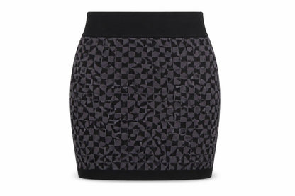 Front view of Amisu women’s purple geometric viscose mini skirt, size XS, regular