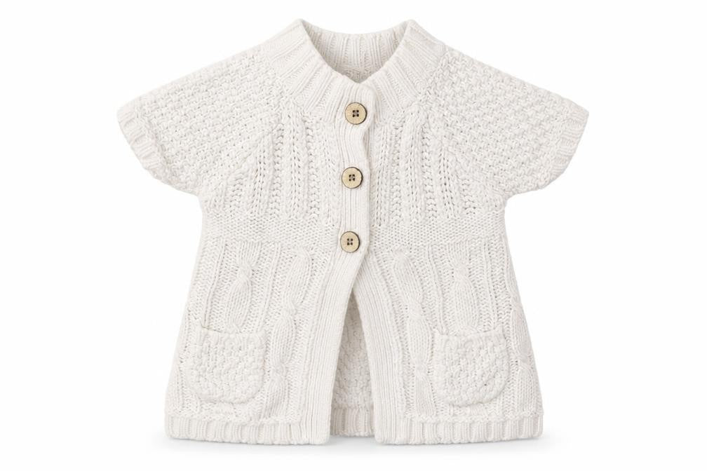 Front view of Jillian's Closet Baby White Cotton Cardigan Jumper, size 9-12, Months Button