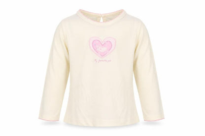 Front view of Adams Kids Baby Yellow Cotton Pullover T-Shirt, size 12-18, Months Crew Neck Pullover - Heart