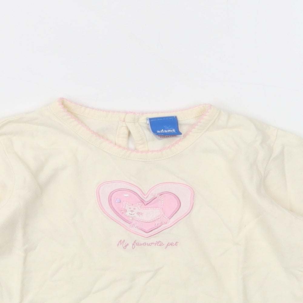 Adams Kids Baby Yellow  Cotton Pullover T-Shirt Size 12-18 Months Crew Neck Pullover - Heart