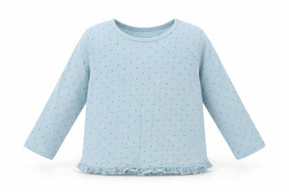 Front view of George Baby Blue Polka Dot Cotton Basic T-Shirt, size 9-12, Months Crew Neck Pullover
