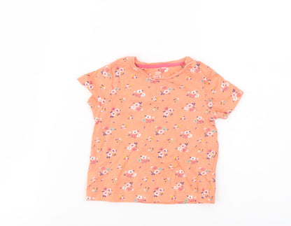 F&F Baby Orange Floral Cotton Pullover T-Shirt Size 6-9 Months Crew Neck Pullover