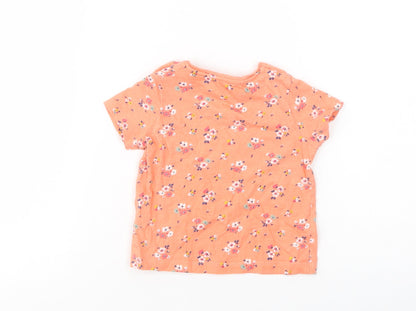 F&F Baby Orange Floral Cotton Pullover T-Shirt Size 6-9 Months Crew Neck Pullover