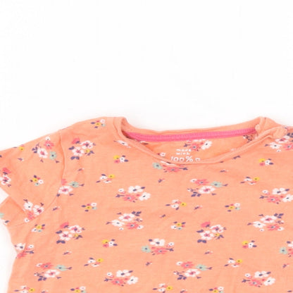 F&F Baby Orange Floral Cotton Pullover T-Shirt Size 6-9 Months Crew Neck Pullover