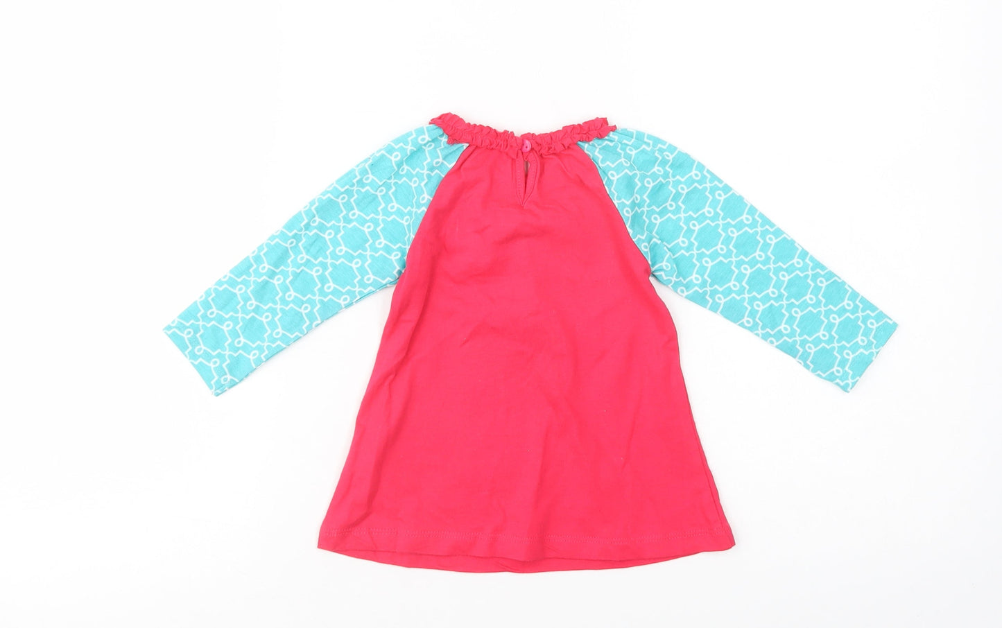 Ollie's Place Baby Pink Geometric Cotton Pullover T-Shirt Size 6-9 Months Crew Neck Button - Cute Owl