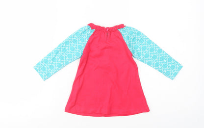 Ollie's Place Baby Pink Geometric Cotton Pullover T-Shirt Size 6-9 Months Crew Neck Button - Cute Owl