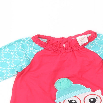 Ollie's Place Baby Pink Geometric Cotton Pullover T-Shirt Size 6-9 Months Crew Neck Button - Cute Owl