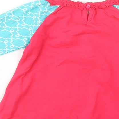 Ollie's Place Baby Pink Geometric Cotton Pullover T-Shirt Size 6-9 Months Crew Neck Button - Cute Owl