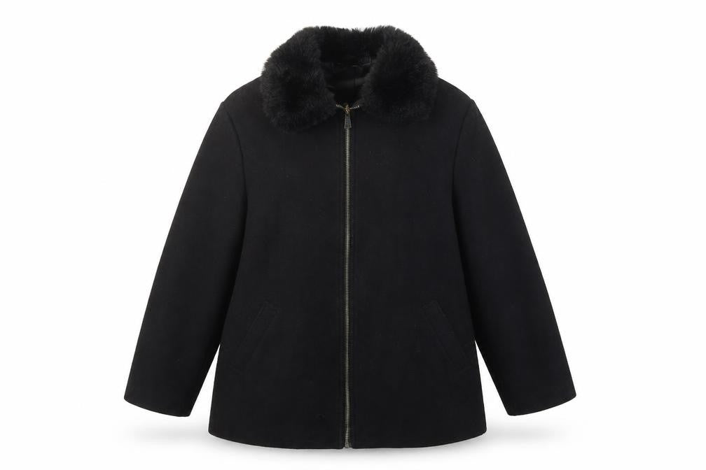 Front view of Tanya women’s black jacket, size S, zip