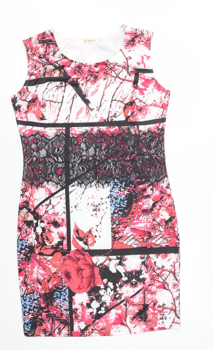 Tide Yaxuan Womens White Floral Polyacrylate Fibre Bodycon  Size XL  Scoop Neck Pullover