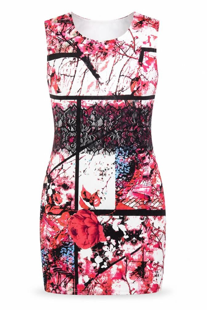 Front view of Tide Yaxuan women’s white floral polyacrylate fibre bodycon, size XL, scoop neck pullover