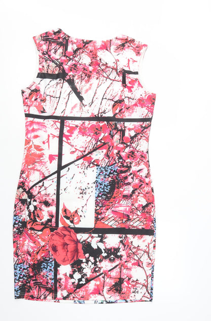 Tide Yaxuan Womens White Floral Polyacrylate Fibre Bodycon  Size XL  Scoop Neck Pullover