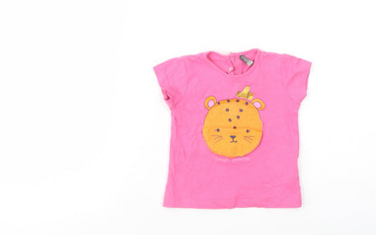 Losan Baby Pink  Cotton Basic T-Shirt Size 9-12 Months Crew Neck Snap - Jungle Princess
