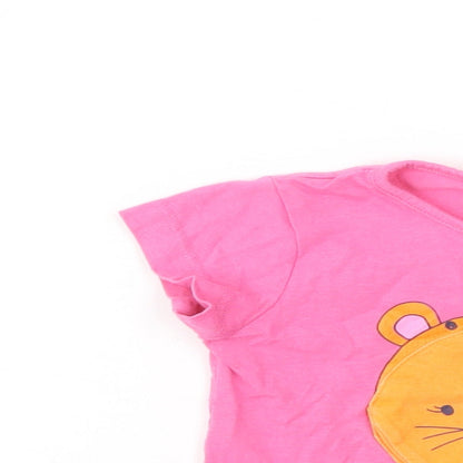 Losan Baby Pink  Cotton Basic T-Shirt Size 9-12 Months Crew Neck Snap - Jungle Princess