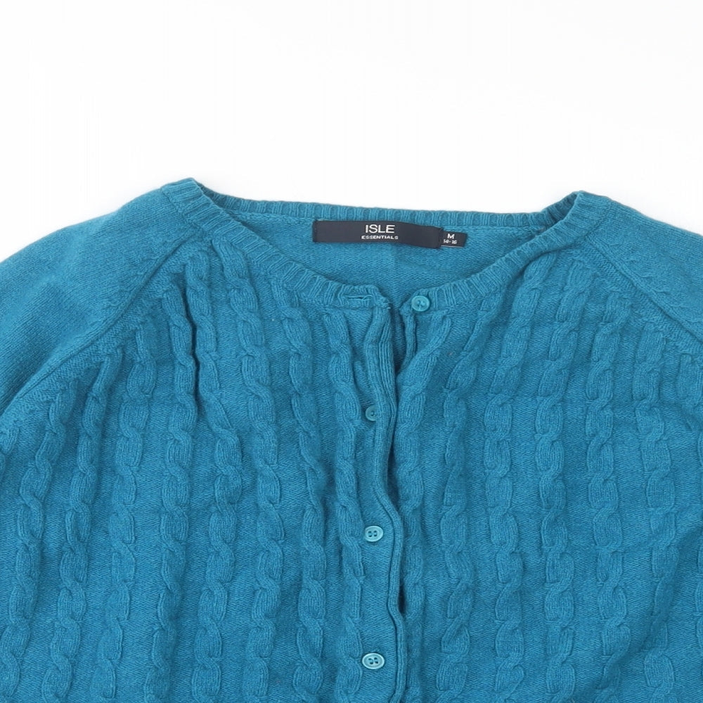 Womens UK Size M Isle Blue Cardigan Jumper