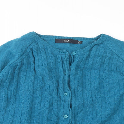 Womens UK Size M Isle Blue Cardigan Jumper