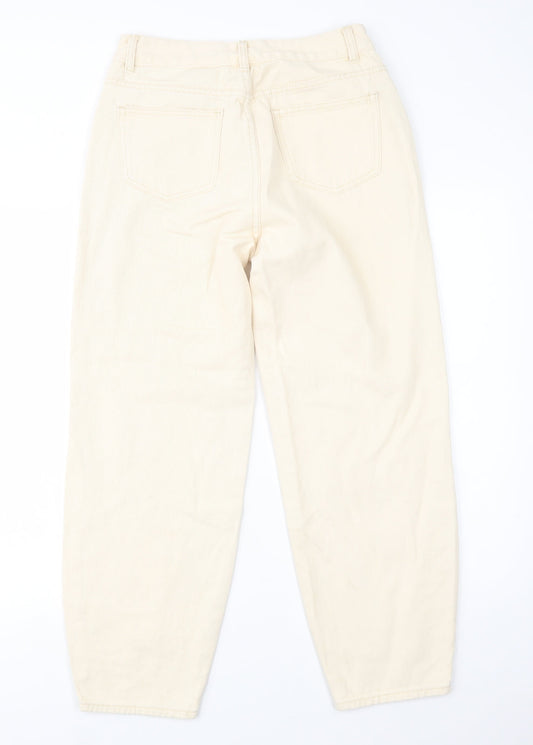 SheIn Womens Ivory  Cotton Mom Jeans Size M L28 in Regular Button