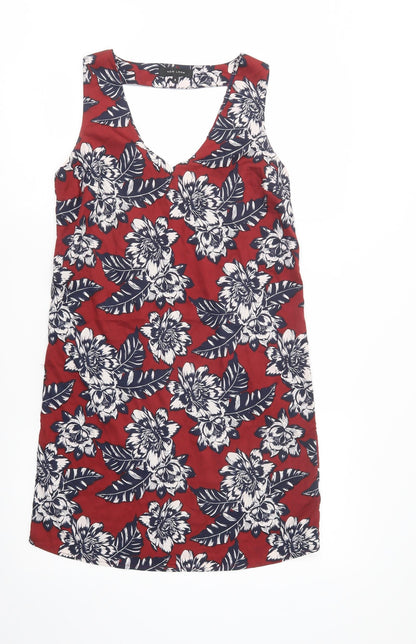 New Look Womens Red Floral Polyester Shift  Size 8  V-Neck Pullover